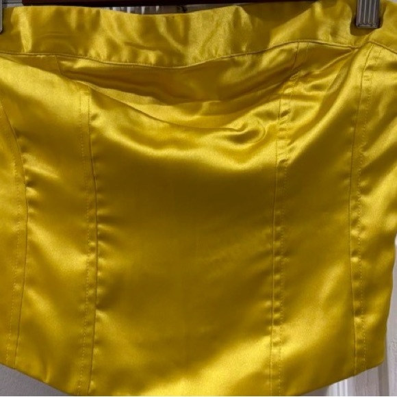 Yellow Mustard Satin Strapless Corset with side zip Women's stay Top - Picture 3 of 3